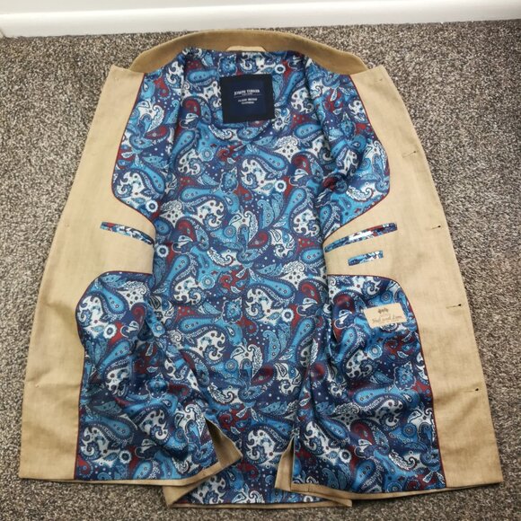 Joseph Turner Yorkshire Gilet Waistcoat Moon Wool Linen Herringbone Tan Sz 46 - Picture 3 of 11